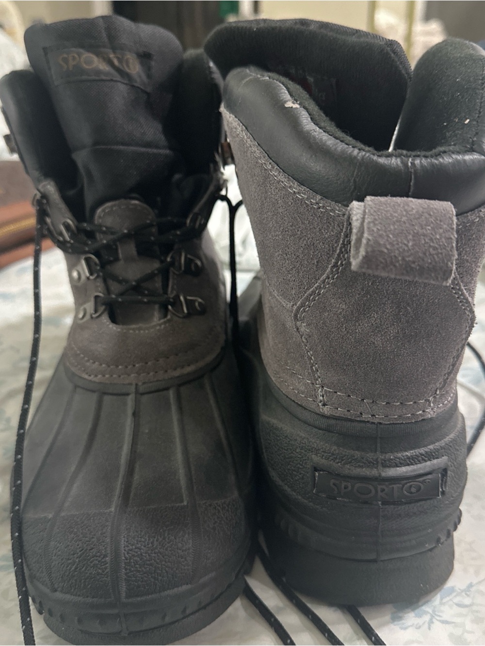 Sporto Gray & Black Suede Rubber Lace-Up Boots